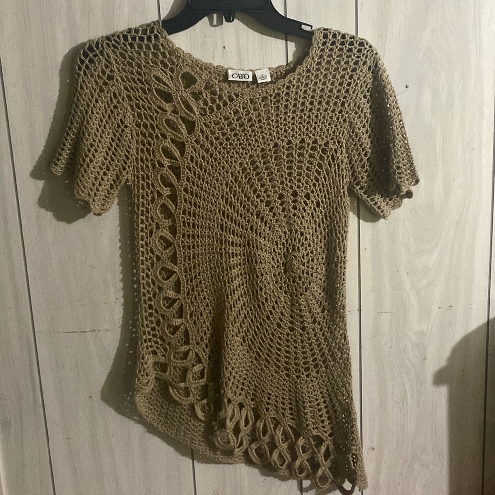 Beige crochet asymmetrical top